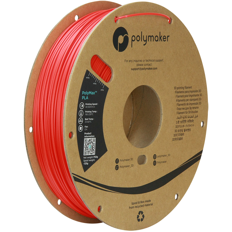 Levně Tough PLA PolyMax filament červený 1,75 mm Polymaker 750 g