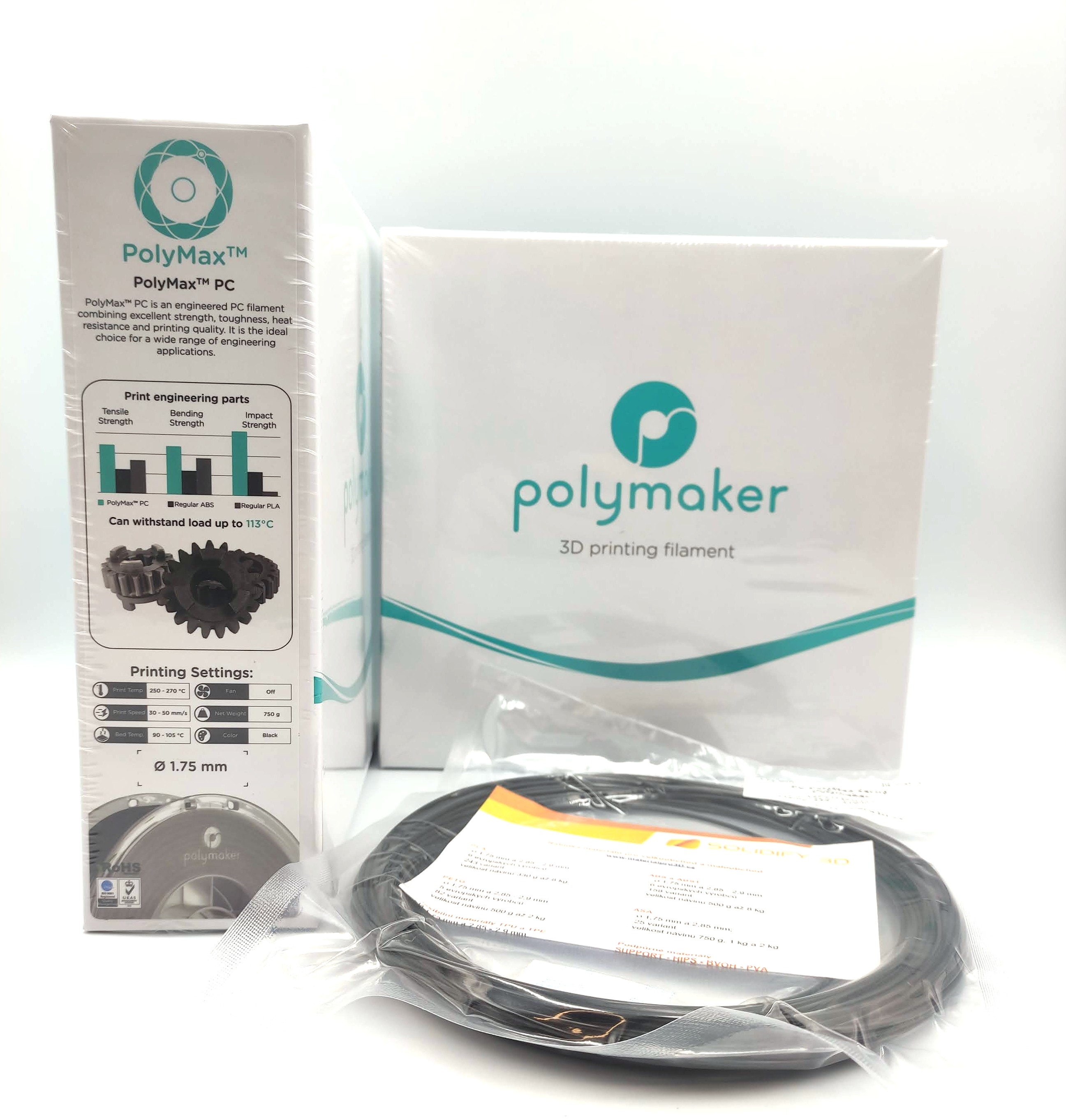 Levně VZOREK 20 METRŮ - Tough PC PolyMax filament černý 1,75 mm Polymaker
