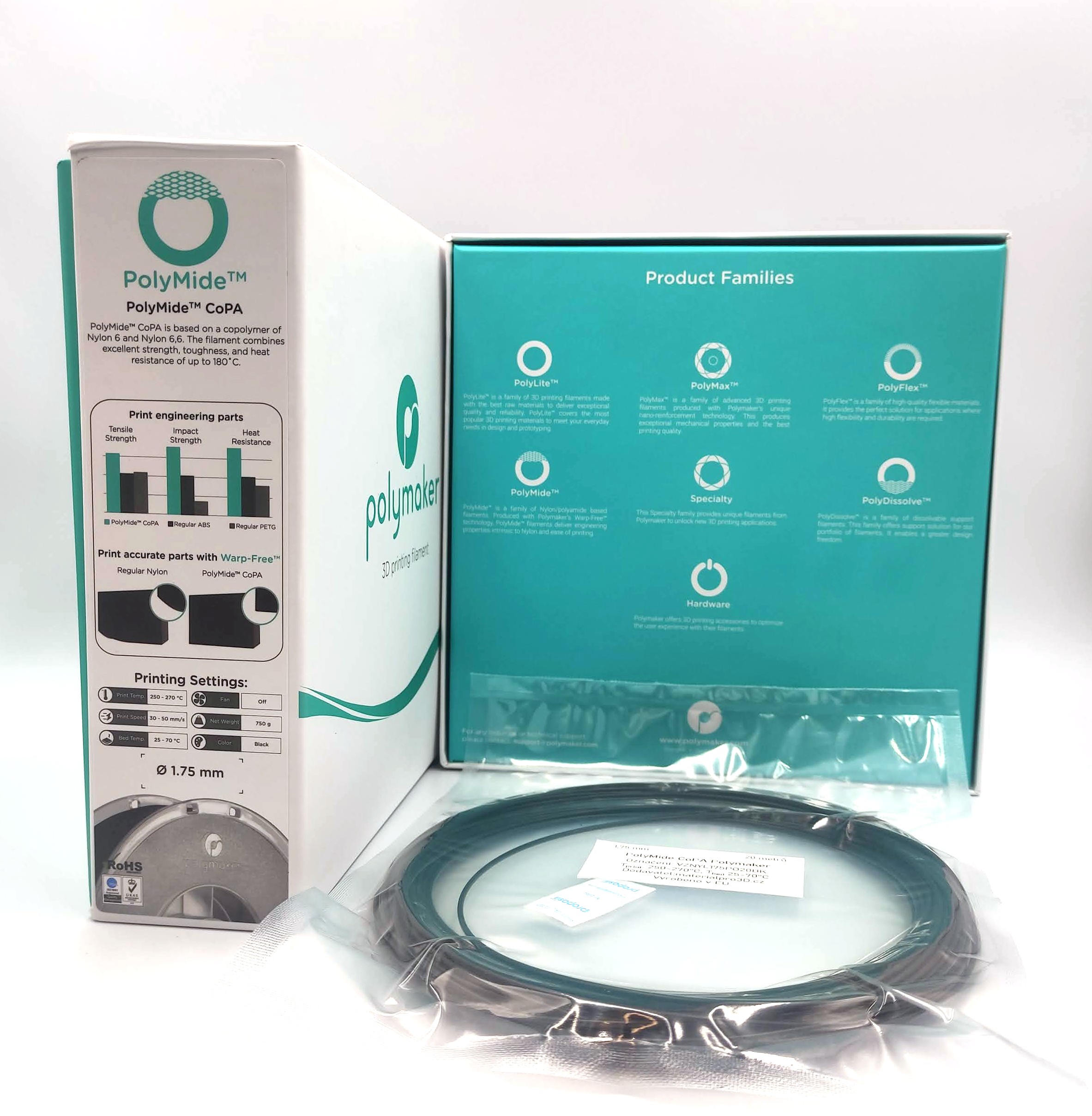 Levně VZOREK 20 METRŮ - PolyMide CoPa Nylon filament černý 1,75 mm Polymaker