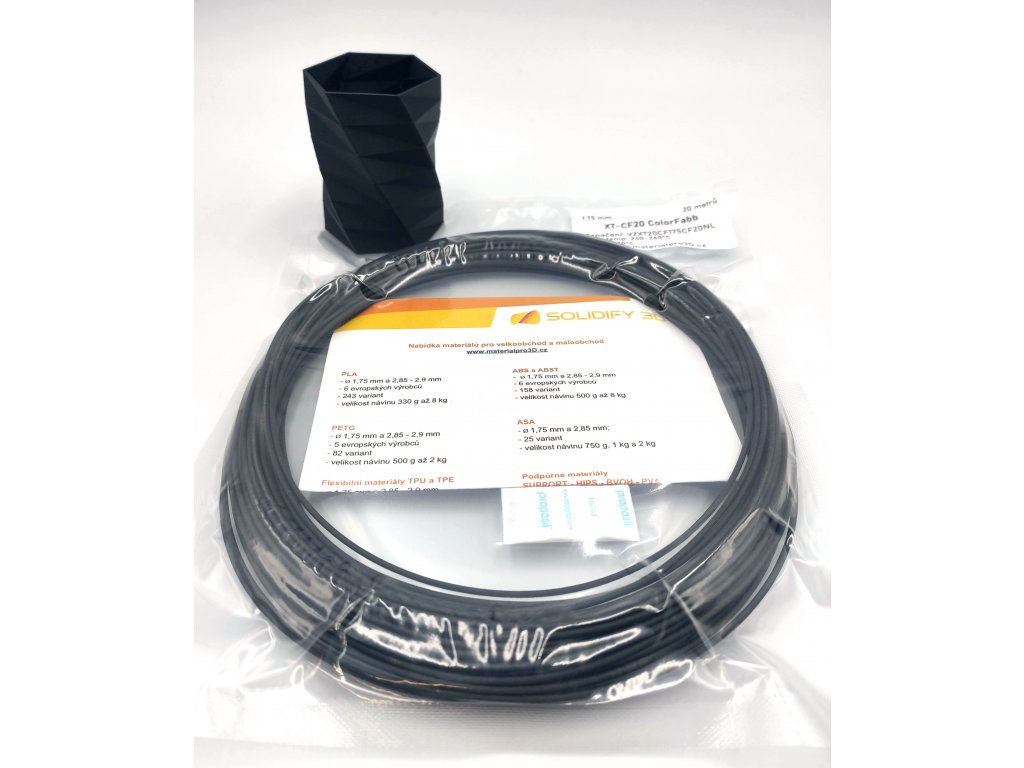 VZORKA 20 METROV XT-CF20 čierna filament 1,75 mm ColorFabb 750 g