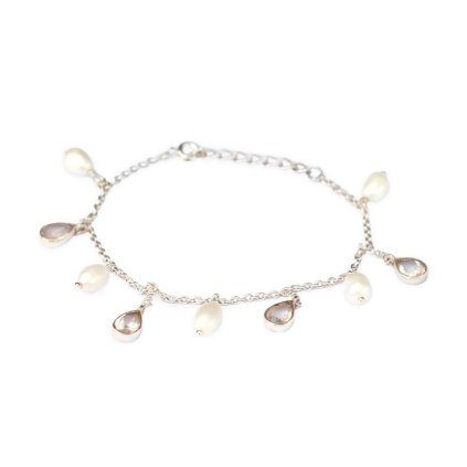Stříbrný náramek s růženínem a perlami Manini