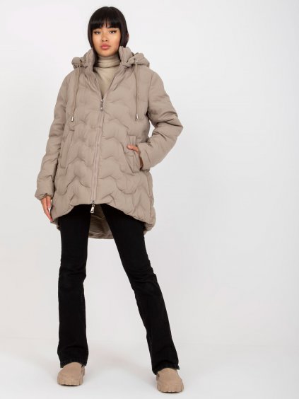 Béžová dámská zimní bunda s kapucí - MINORITY