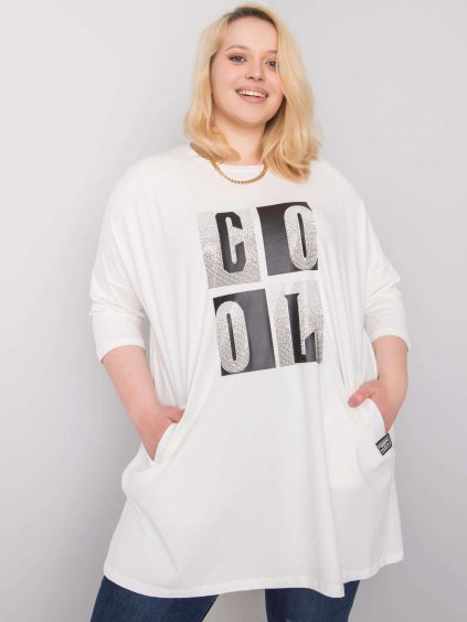Ecru dámské oversize tričko s kamínky plus size - RELEVANCE