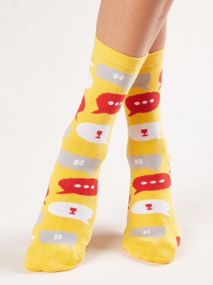 Žluté dámské ponožky s potiskem
