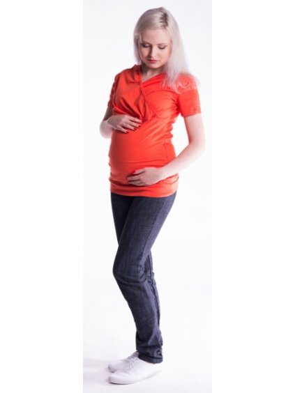 Be MaaMaa Těhotenské a kojící triko s kapucí, kr. rukáv - pomeranč