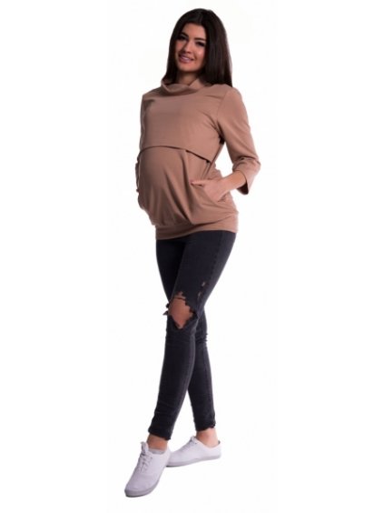 Be MaaMaa Těhotenské a kojící teplákové triko - béžové