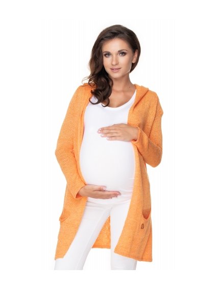 Dlouhý těhotenský kardigan s kapucí, pomerančový, Be MaaMaa