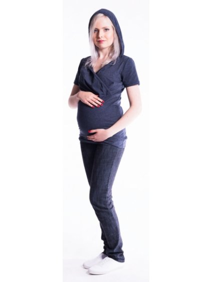 Be MaaMaa Těhotenské a kojící triko s kapucí, kr. rukáv - jeans