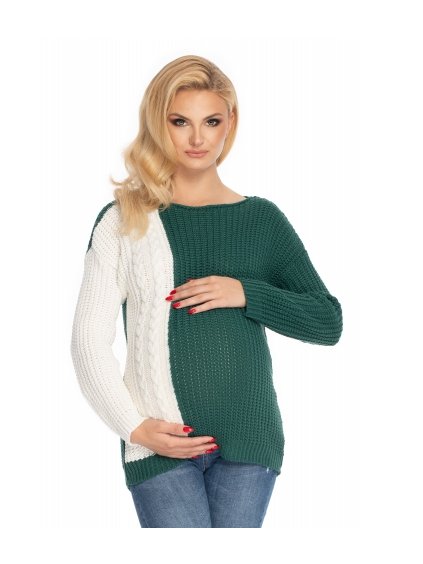 Těhotenský svetr, pletený vzor - zelená/bílá
