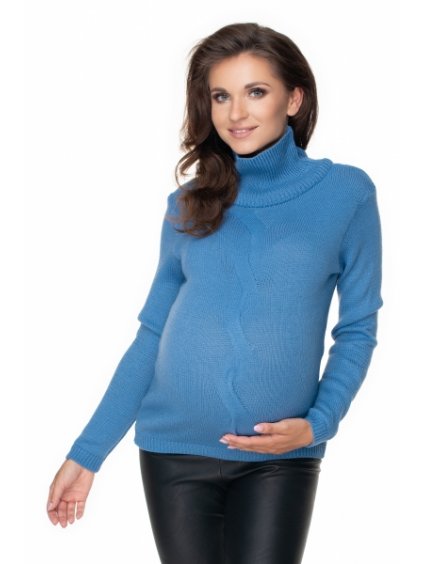 Be MaaMaa Těhotenský svetr s rolákem - modrý