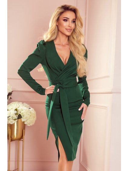 EDITTA elegantní šaty s výstřihem a puky - zelené - 409-2