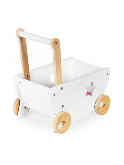 Dřevěný kočárek pro panenky Eco toys Star, bílý