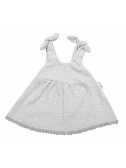 Baby Nellys Letní lehoučké mušelínové šaty Summer Stars - šedé