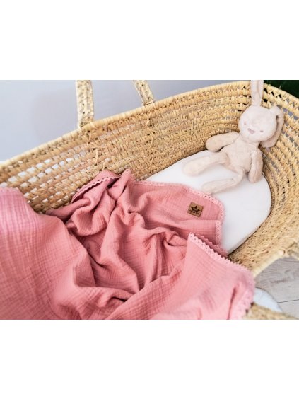 Baby Nellys Luxusní dvouvrstvá mušelínová dětská deka, 75 x 100 cm, růžová