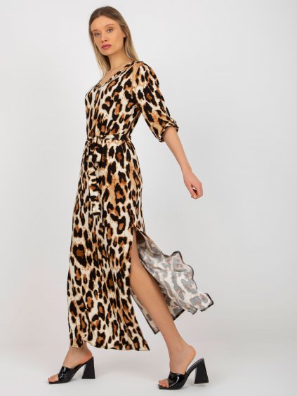 Midi šaty s leopardím potiskem a vázáním