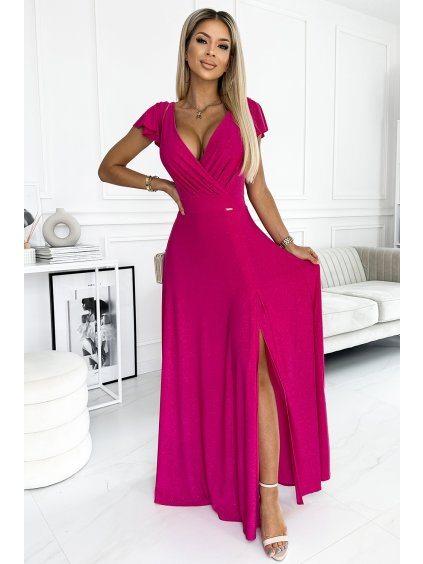 224484 crystal dlouhe trpytive saty s vystrihem fuchsiova 411 5