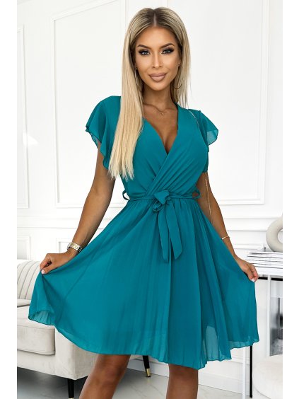 226158 sifonove plisovane saty s vystrihem a volanky barva more 424 1