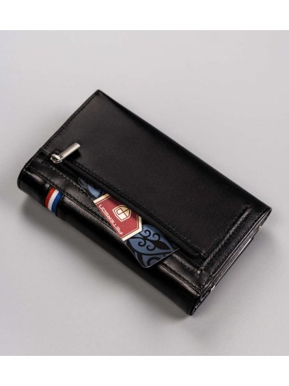 Dámská kožená peněženka uzavíraná klopou na patentku - černá - PETERSON