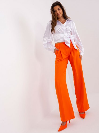 Oranžové oblekové kalhoty s kapsami a vysokým pasem - LAKERTA