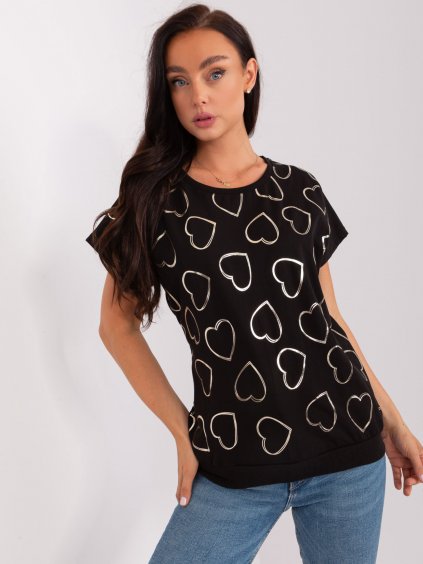 Dámské černé bavlněné tričko s potiskem - srdce - RELEVANCE