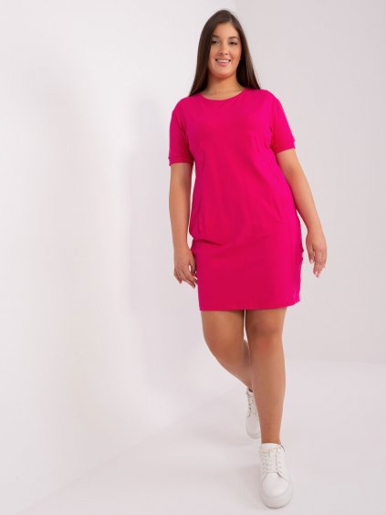 Krátké bavlněné šaty basic plus size velikosti s krátkým rukávem - RELEVANCE