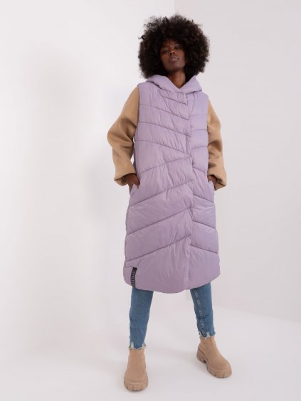 Světle fialová dlouhá dámská vesta s kapucí - SUBLEVEL