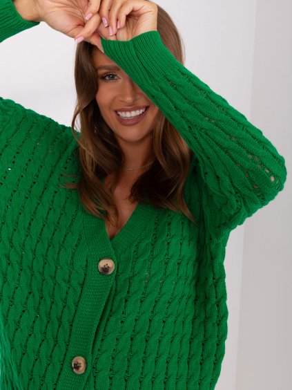 Zelený dámský svetr s výstřihem do V - BADU