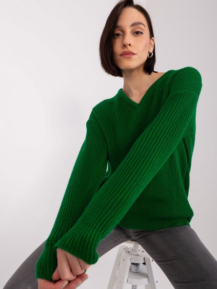 Tmavě zelený dámský oversize svetr s vlnou - BADU