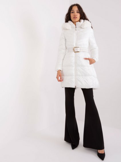Bílá dámská péřová zimní bunda s umělou kožešinou