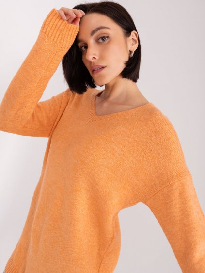 Světle oranžový dámský oversized svetr s dlouhým rukávem - RUE PARIS