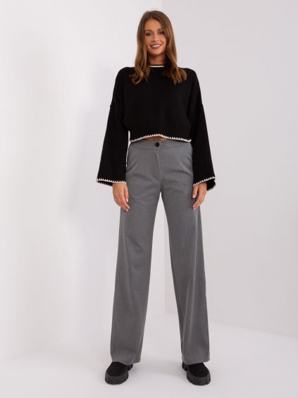 Šedé dámské široké kalhoty s vysokým pasem - LAKERTA