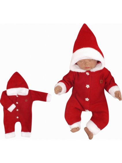Z&Z Dětský pletený overálek s kapucí Baby Santa, červený
