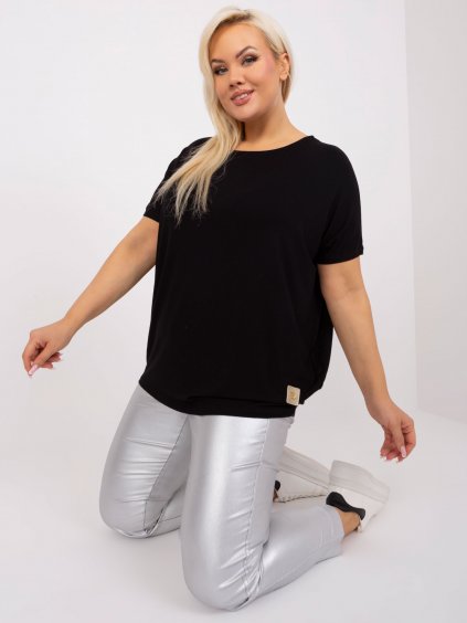 Černé dámské plus size tričko s krátkým rukávem z viskózy - RELEVANCE