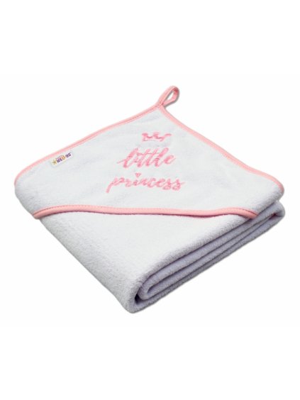 Baby Nellys Dětská termoosuška Little princess s kapucí, 80 x 80 cm - bílá, růžová výšivka