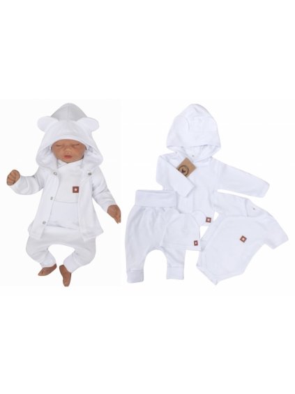 Novorozenecká sada 4D, body kr. rukáv, tepláčky, kabátek a čepička Z&Z, bílá