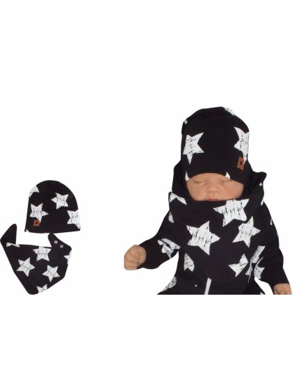 Z&Z Bavlněná čepička + šátek, Hvězdy, černá