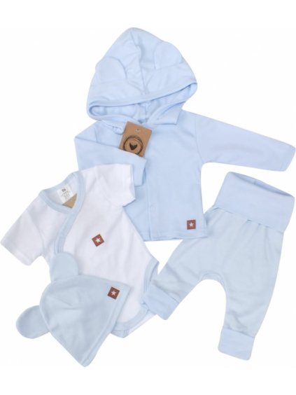 Novorozenecká sada 4D, body kr. rukáv, tepláčky, kabátek a čepička Z&Z, modrá