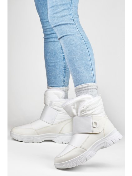 Bílé sněhové boty na suchý zip zateplené boty na zimu