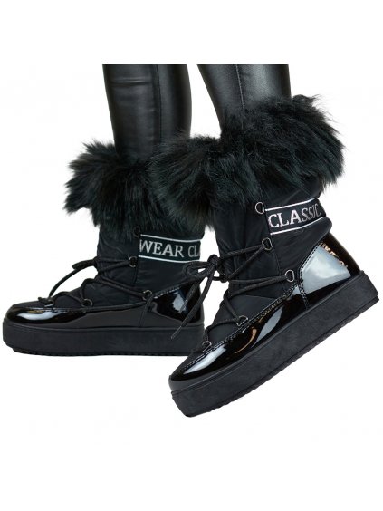 Dámské sněhule vysoké černé zateplené boty s kožešinou
