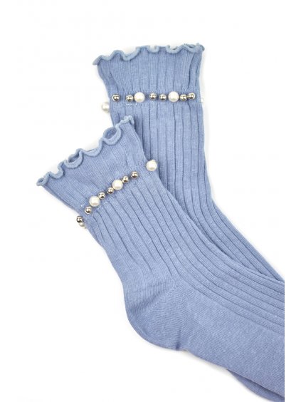 Modré ponožky s ozdobnými perlami