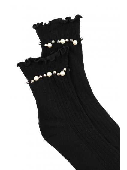 Černé ponožky s ozdobnými perlami