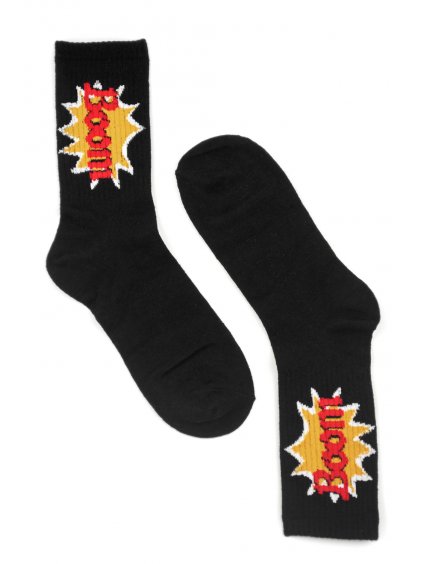 Černé vysoké ponožky s módním potiskem