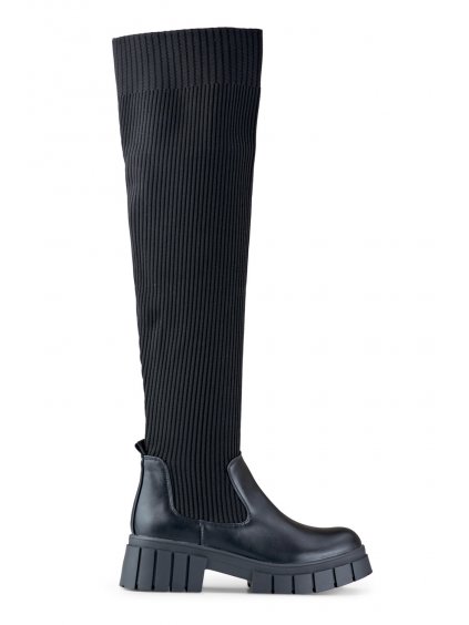 Černé dámské ponožkové kozačky nad kolena s elastickým vrškem