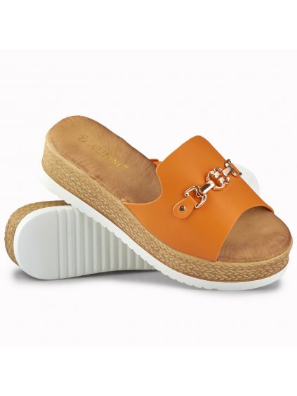 Oranžové dámské pantofle na nízkém podpatku