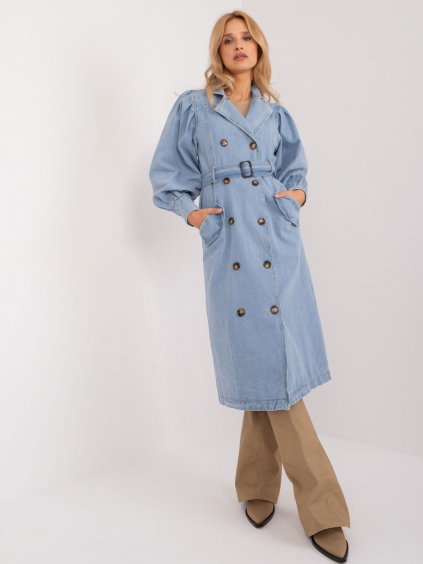 Světle modrý dámský džínový kabát s knoflíky