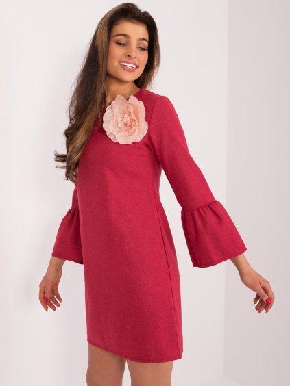 Tmavě růžové dámské vlněné koktejlové šaty - LAKERTA