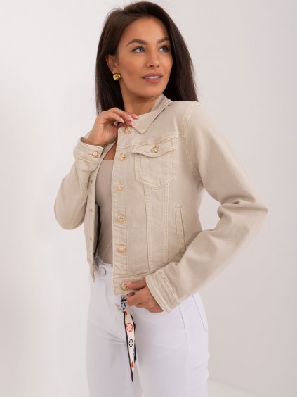 Světle béžová dámská krátká džínová bunda s kapsami