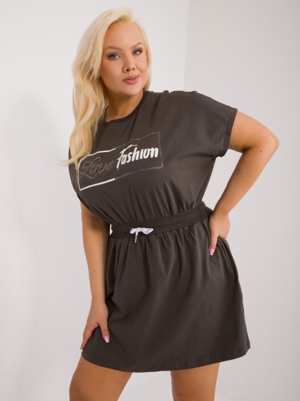 Dámské krátké mikinové šaty velikosti plus size s potiskem - RELEVANCE