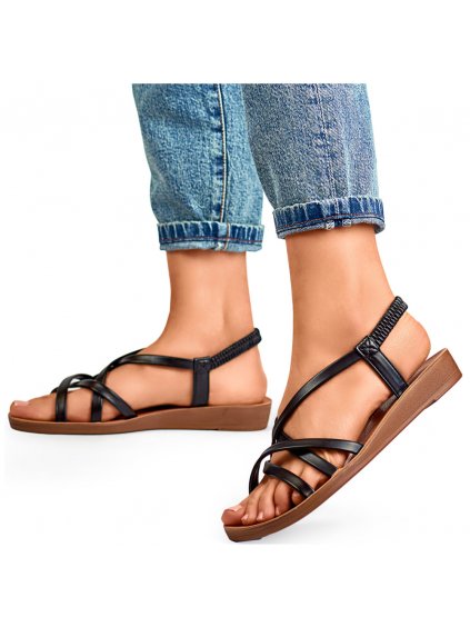 Černé dámské sandály zdobené elastickým páskem
