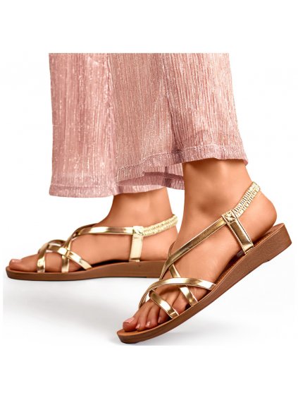Dámské zlaté sandály s elastickým páskem